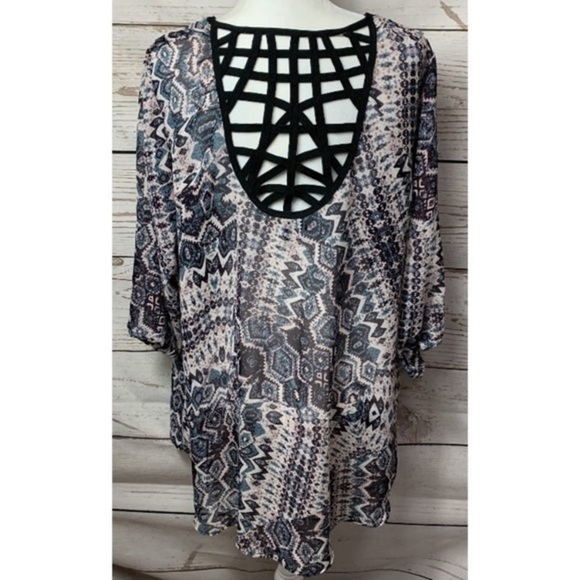 NWOT Maurices Geo/Aztec Print Lattice Back Blouse - Picture 5 of 7